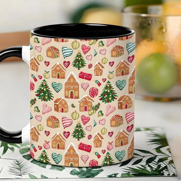 1pc Gingerbread Man Tree Christmas Ceramic Mug 11oz Coffee Tea Cup with Gingerbread Cookie Design Durable hot cold Drinks Holiday Xmas Home Office Par