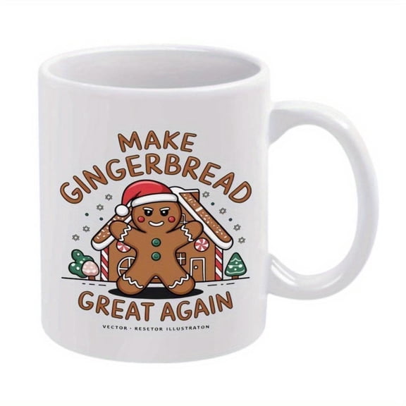 1pc Gingerbread Men Coffee Mug 11oz Ceramic Cup with Festive Holiday Design Christmas New Year Celebrations Ideal All Seasons Drinkware Christmas Mug