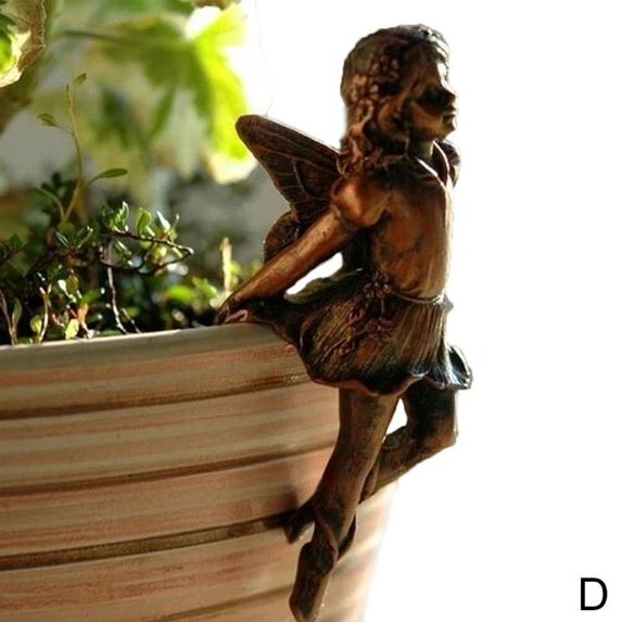 1pc Girl Hanging Cup Resin Decoration Fairy Combination Flower Basket Edge Decoration Garden Design Garden Pot Ornaments