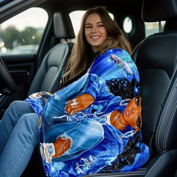 1pc Girls Blue Mermaid & Dolphin Ocean Theme Flannel Blanket, 280gsm Soft Warm All-Season Bedspread, Marine Life with Fish & Shells Blue & Turquoise, Ideal for Bed Sofa Travel Camping