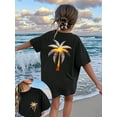 thumbnail image 1 of 1pc Girls Oversized Palm Tree Print Pullover Navy Blue Short Sleeve T-Shirt, Student Youth Clothing Perfect For Beach Playtime In Summer, 1 of 6