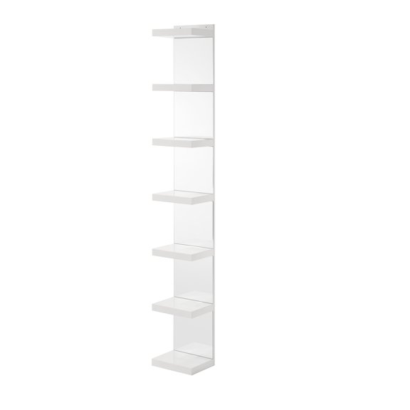 1pc Glam White Open Shelving Rack with Mirrored Back Living Room Wooden Furniture
