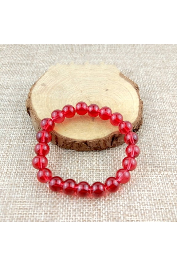 1pc Glass Imitation Natural Agate Round Beaded Stretch Beaded Bracelets Red 2-3/8 inch(6cm)