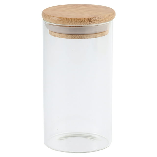 1pc Glass Tea Storage Jar Kitchen Sealed Container with Bamboo Lid
