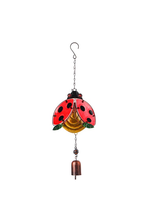 1pc Glass Wind Chimes Pendant Decorations with Iron Findings Ladybug Pattern 417mm