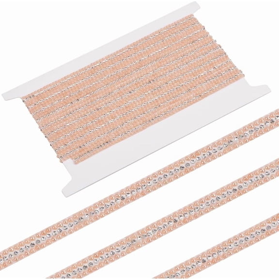1pc Glitter Glass Hotfix Rhinestone & Imitation Pearl Beads Rhinestone Trimming Costume Accessories PeachPuff 10mm about 4 yards/pc