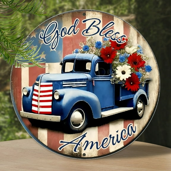 1pc God Bless America sign Circular Sign, 8x8 inch Wall Art Metal Sign Wall Decor, Decorative Sign & Plaques
