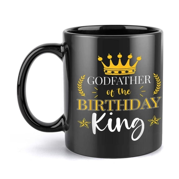1pc Godfather of Birthday King Ceramic Coffee Mug 11oz Black with Golden Crown Stars Design Durable Cup Hot Cold Beverages Birthday or Holiday Coffee Bar Accessories