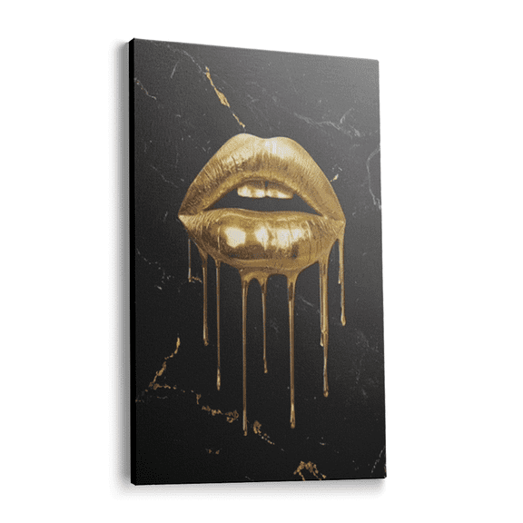 Topbout Art Gold Dripping Lips Modern Glam Canvas Wall Art Gallery Wrapped for Bedroom Living Room