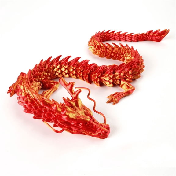 1pc Gold Red Size: 45cm 3D Printed Jointed Arowana Tank Landscaping Chinese Dragon Model Ornament