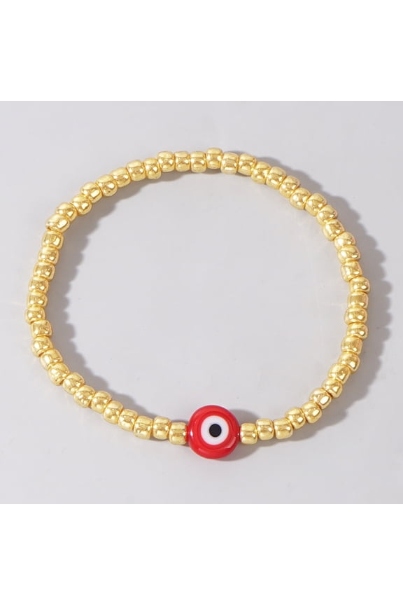 1pc Golden Glass Red Eye Seed Beaded Stretch Breacelet Gifts For Bestfriends Couple Family Members Siblings Sister Lovers