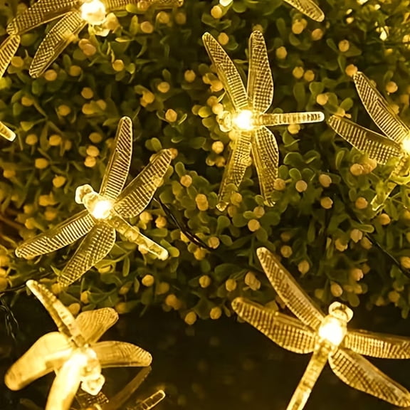 1pc Golden LED Dragonfly-Shaped String Lights, Durable Plastic, Ideal for Room & Window Decor