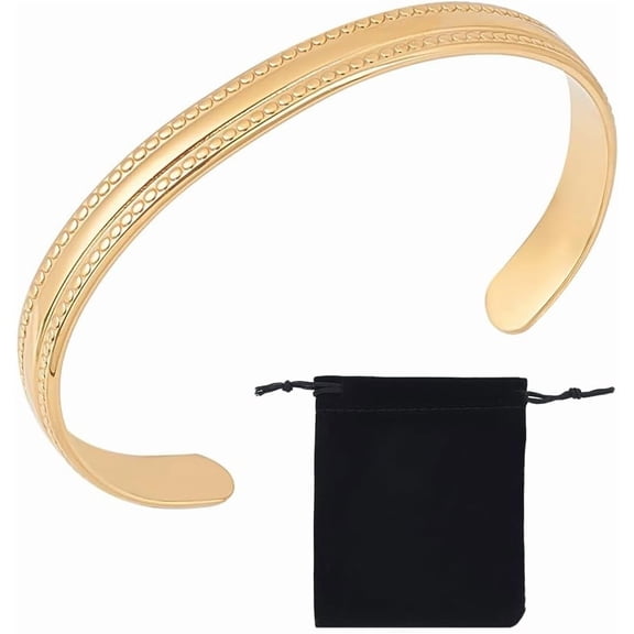 1pc Golden Open Cuff Bangle 4.5x6.15cm Metal Titanium Steel Bangle Multiple Layered Stackable Adjustable Retro Bracelet with Velvet Pouches for Women s Gift Golden DIY