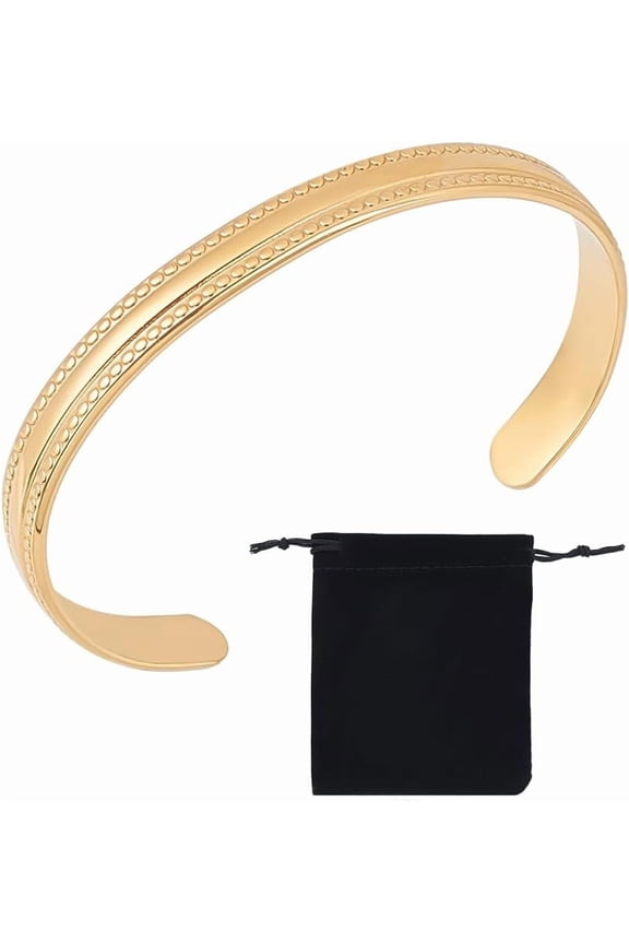 1pc Golden Open Cuff Bangle 4.5x6.15cm Metal Titanium Steel Bangle Multiple Layered Stackable Adjustable Retro Bracelet with Velvet Pouches for Women s Gift Making DIY