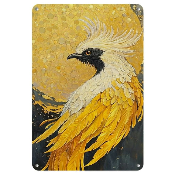 1pc Golden Phoenix Vintage Iron Wall Art - 8x12" Elegant Metal Sign with Vibrant Illustration for Home, Cafe, Bar, or Garage Decor, Cafe Wall Decor|Ornate Wall Art, Metal Wall Art Decor, 2D