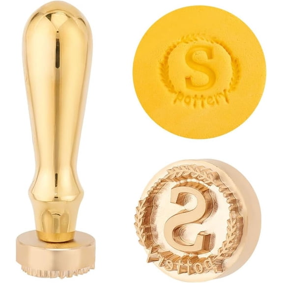1pc Golden Plated Brass Stamps DIY Drawing Stamps Flat Round Letter S 89x25.5mm Pattern: 25mmDIY