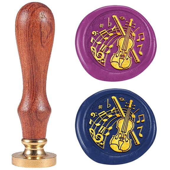 1pc Golden Tone Solid Brass Wax Seal Stamp with Retro Wood Handle for Envelopes Invitations Gift Card Musical Instruments 83x22mm Stamps: 25x14.5mm