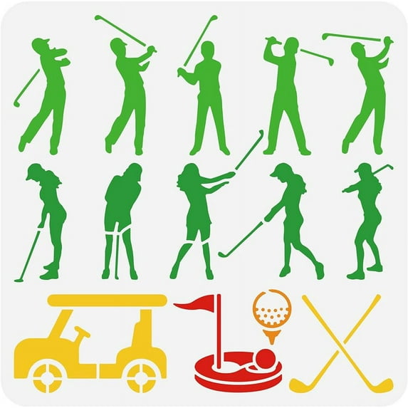 1pc Golf Swing Border Painting Stencils Sport Theme Cart Plastic Decoration Template for DIY Engraving Scrapbooking 12x12inch