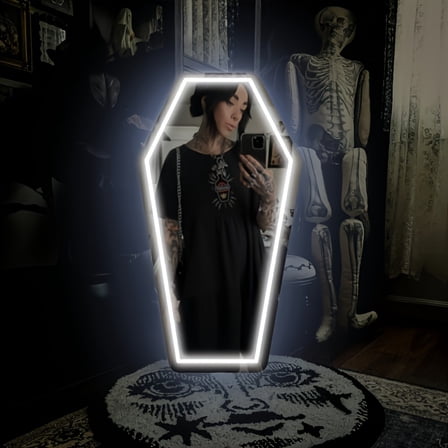 1pc Gothic Coffin-Shaped Neon Wall Mirror, USB Powered, Glass Surface, Horizontal, Irregular Decorative Art Style, Ideal for Dark Art Enthusiasts and Holiday Gifts