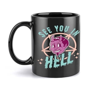 1pc Gothic Devil Mug with See You in Text Purple Devil Face Black Interior Heavy Duty Ceramic Coffee Cup Halloween Birthday Christmas Gifts Occult Themed Drinkware Hot Cold Beverag