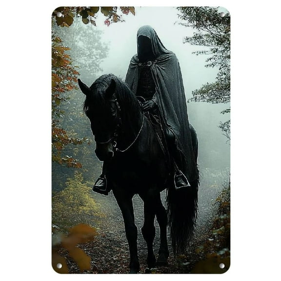 1pc Gothic Knight and Horse Iron Wall Decor Sign, Medieval Fantasy Theme, Misty Ambiance, Shadowy Rider, Non-Woven, Versatile for Halloween, Bachelor Party, Beach Party, Anniversary