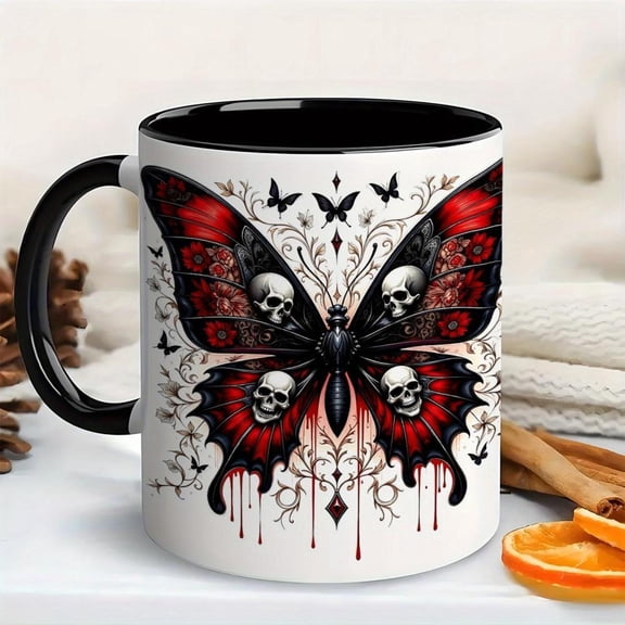 1pc Gothic Punk Coffee Mug Large 11oz Cup with Red Black Gothic design Dishwasher Halloween Tattoo Artists Dark Decor Lovers Ideal Gothic Punk Aesthet