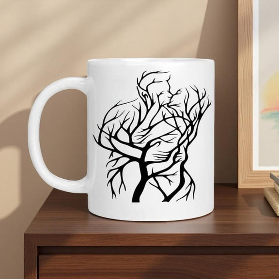 1pc Gothic Romance Ceramic Mug 11oz 15oz Black White Embracing Couple Tree Design Heat Resistant Coffee Tea Cup Washable Dead Tree of Love Art Halloween Gifts Dark Theme Tableware Compatible with Tea