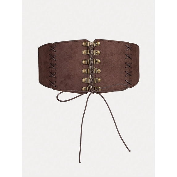 1pc Gothic Style Women's Dark Waist Cincher With Rope And Buckle Closure, Suitable For Daily Rave Party