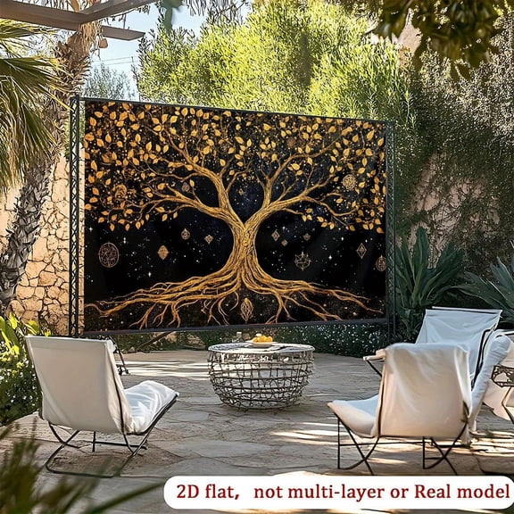 1pc Gothic Tree of Life tapestry - Dark Brown/Black & Golden Party Banner with Deep Golden Roots & Branches,Hanging for Halloween,Christmas, Thanksgiving,Día de los Muertos, Diwali Decorations