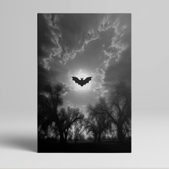1pc Gothic - style Black Bat Silhouette Flying Against a Full Moon with Clouds and Bare Trees Framed Decor room hanging Wall Picture Decor for Home Gifts, living room, bathroom, bedroom, kitchen wall