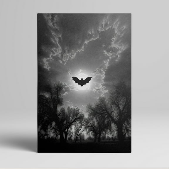 1pc Gothic - style Canvas Wall Art with a Silhouette of a Bat Flying Against a Full Moon and Cloudy Sky, framed Decor room hanging Wall Picture Decor for Home Gifts, living room, bathroom, bedroom,