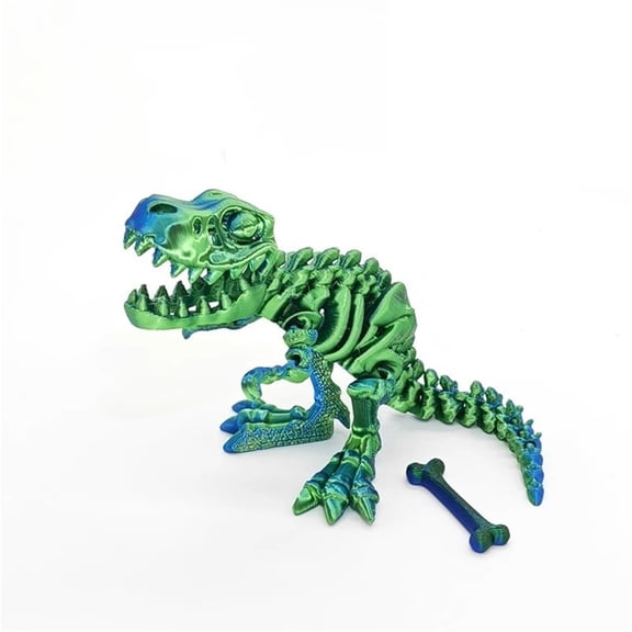 1pc Gradient Blue Green Size: 13cm 3D Printed Tyrannosaurus Rex Dinosaur Skeleton Deformable Figurine, Gift, Craft, Skull Dragon