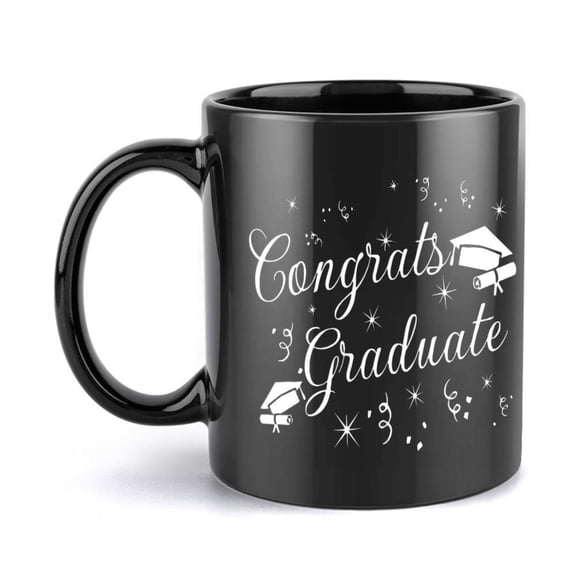 1pc Graduation Cap Mug 11oz Black White Graduation with Diploma Cap Design Golden Stars Congrats Graduate Text Ceramic Coffee Cup College University Graduates Class of 2024 2025 Men Women