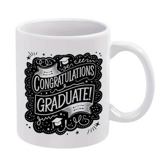 1pc Graduation Ceramic Mug 11oz Humorous Congratulations Graduate Coffee Cup with Diploma Stars Design Celebrating Graduates Hand Wash Only Idea Graduates