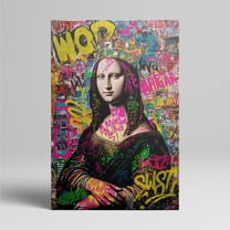 1pc Graffiti - style Mona Lisa Canvas Wall Art with Crown, Colorful Street - art Inspired Framed Decor room hanging Wall Picture Decor for Home Gifts, living room, bathroom, bedroom, kitchen wall art