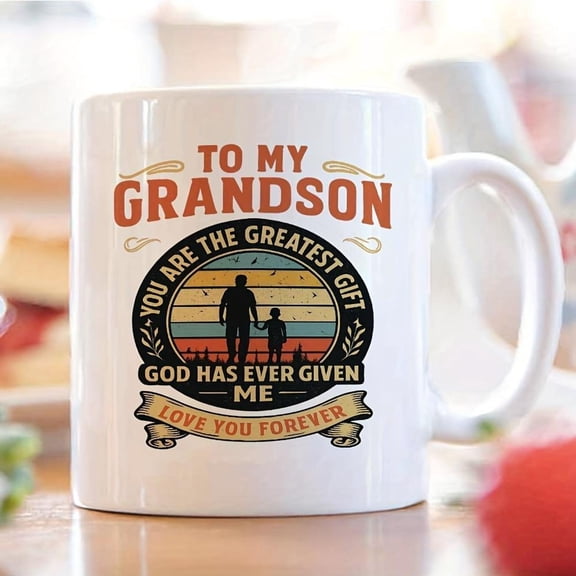 1pc Grandson Mug 11oz Grandma Grandson Ceramic Coffee Cup with to My Grandson Message Microwave Dishwasher Sentimental Keepsake Grandparents Day Chris