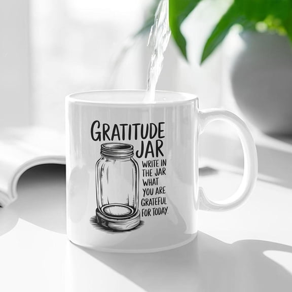 1pc Gratitude Jar Ceramic Mug 11oz Inspirational Quote with Jar Design Birthday Holiday Gifts Hand Wash Only Motivational Drinkware Playful Design Cer