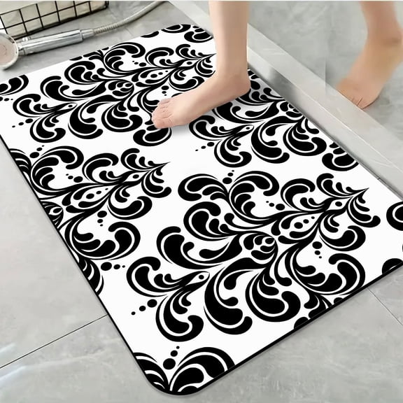 1pc Gray Black Floral Bathroom Rug Bathroom Decor and Accessories- Durable,Anti Slip,And Quick Drying,Suitable For Indoor/outdoor Use - Perfect For Bathrooms,Bedrooms,Kitchens