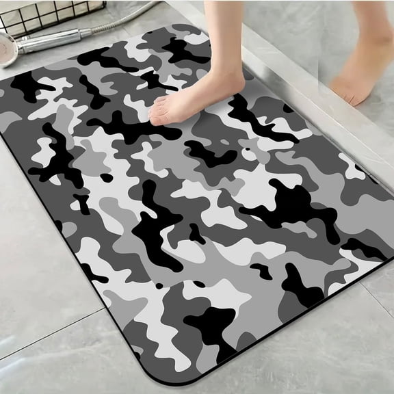 1pc Gray Camouflage Bathroom Rug Bathroom Decor and Accessories- Durable,Anti Slip,And Quick Drying,Suitable For Indoor/outdoor Use - Perfect For Bathrooms,Bedrooms,Kitchens