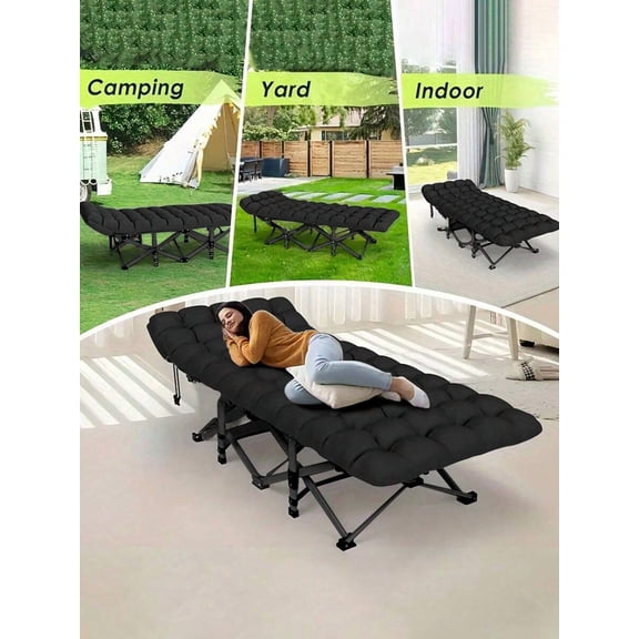 1pc Gray Portable Folding Bed - Heavy Duty Dual Sided Mattress with Carry Bag (Indoor/Outdoor Camping Use, Valentine's Day Gift)