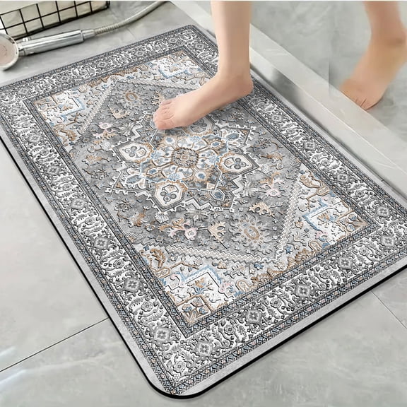 1pc Gray White Ornate Bathroom Rug Bathroom Decor and Accessories- Durable,Anti Slip,And Quick Drying,Suitable For Indoor/outdoor Use - Perfect For Bathrooms,Bedrooms,Kitchens
