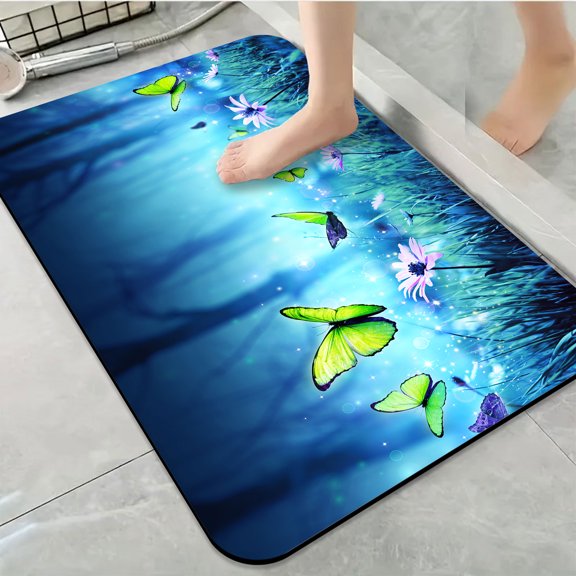 1pc Green Butterflies Bathroom Rug Bathroom Decor and Accessories- Durable,Anti Slip,And Quick Drying,Suitable For Indoor/outdoor Use - Perfect For Bathrooms,Bedrooms,Kitchens