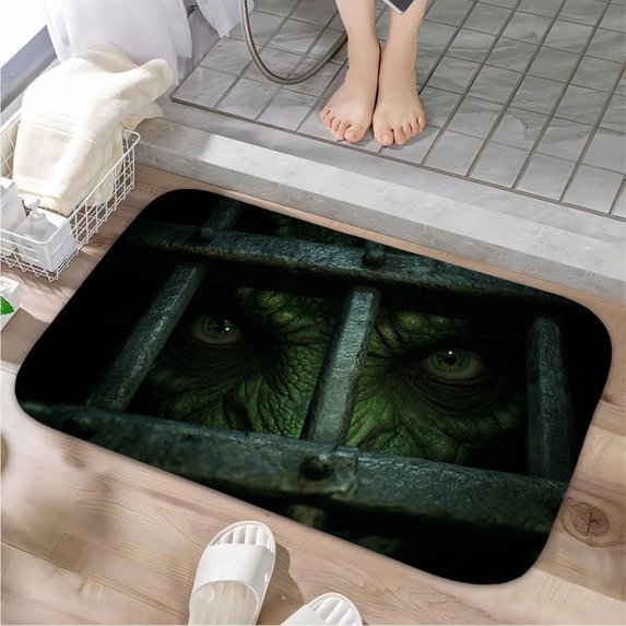 1pc Green Creature Behind Bars Absorbent Non-Slip Bathroom Thickened Flannel Rug Decor,Soft,Quick Drying,Suitable For Indoor/outdoor Use,Bathrooms,Bedrooms,Kitchens,Terrace,Laundry Rooms,16"x24"