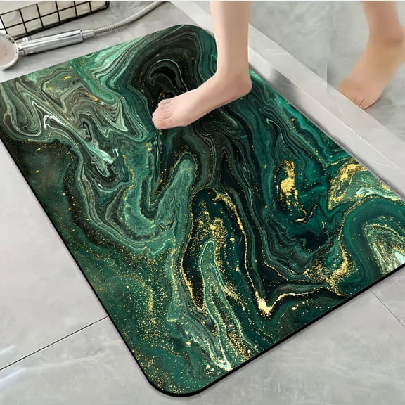 1pc Green Marbled with Gold Flecks Bathroom Rug Bathroom Decor and Accessories- Durable,Anti Slip,And Quick Drying,Suitable For Indoor/outdoor Use - Perfect For Bathrooms,Bedrooms,Kitchens