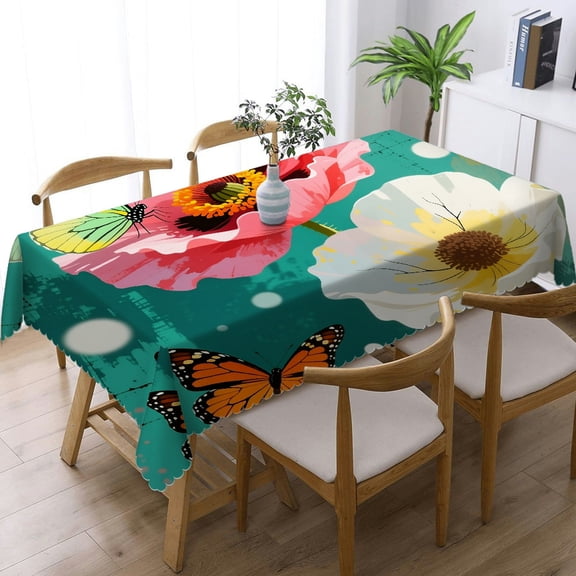 RKSupls Green Sunflower Print Rectangular Tablecloth, Polyester Tablecloths Printing with lace trim, Green Sunflower