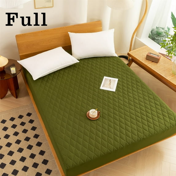 1pc Green Waterproof Mattress Protector-Soft, Breathable, Durable12"-18"Deep Pockets Fitted Mattress Cover - Solid Color Bedspread