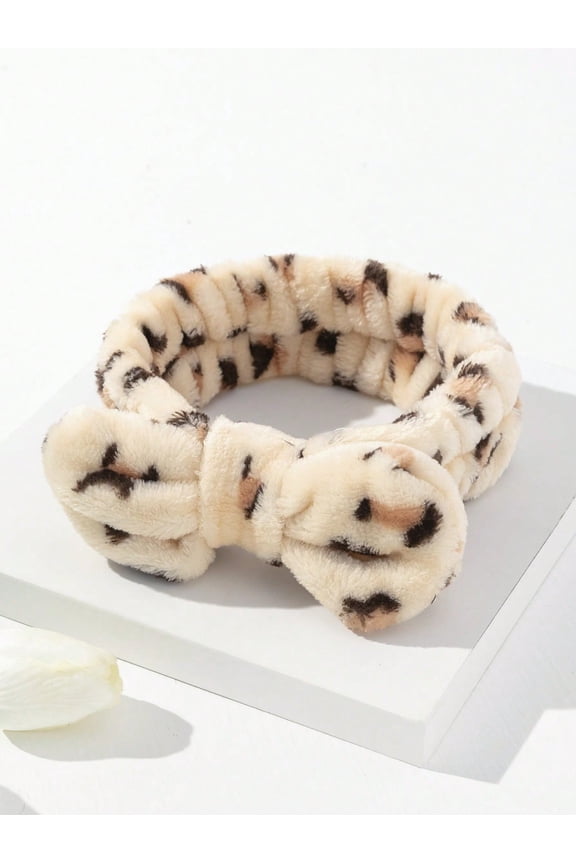 1pc Grey Bath Headband, Modern Polyester Bow Decor Facial Makeup Headband