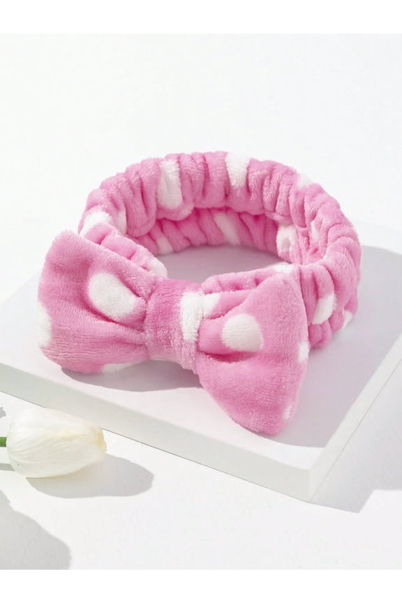 1pc Grey Bath Headband, Modern Polyester Bow Decor Facial Makeup Headband