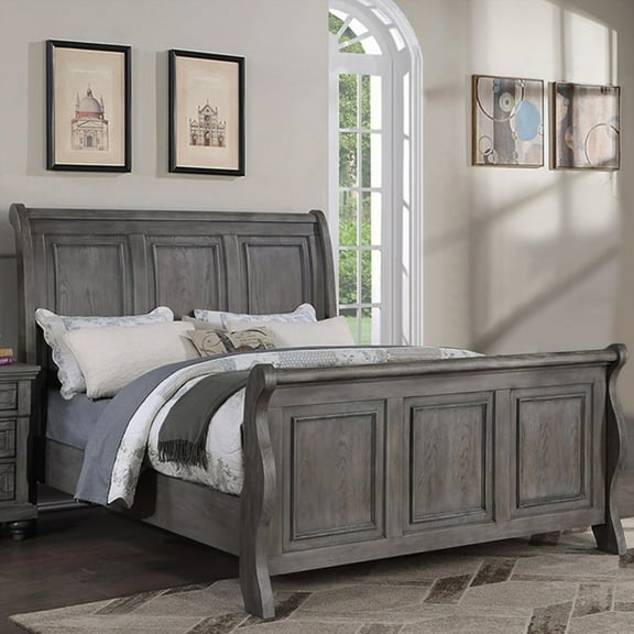 1pc Grey Sleigh Design California King Size Headboard with Antique Gray Oak Finish for Bedroom