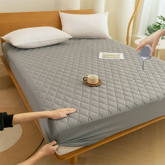 1pc Grey Waterproof Mattress Protector-Soft, Breathable, Durable12"-18"Deep Pockets Fitted Mattress Cover - Solid Color Bedspread -Pillowcase Not Included